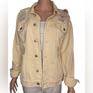 Forever 21 Beige Distressed Denim Jacket Medium